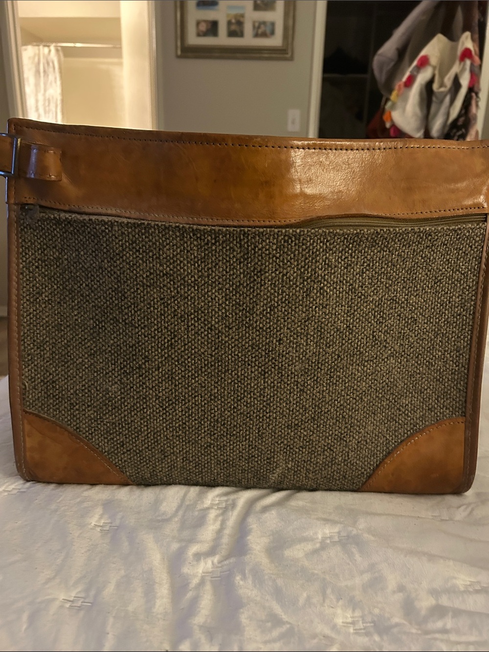 Hartmann vintage Brown Leather & Tan Fabric Messenger Bag